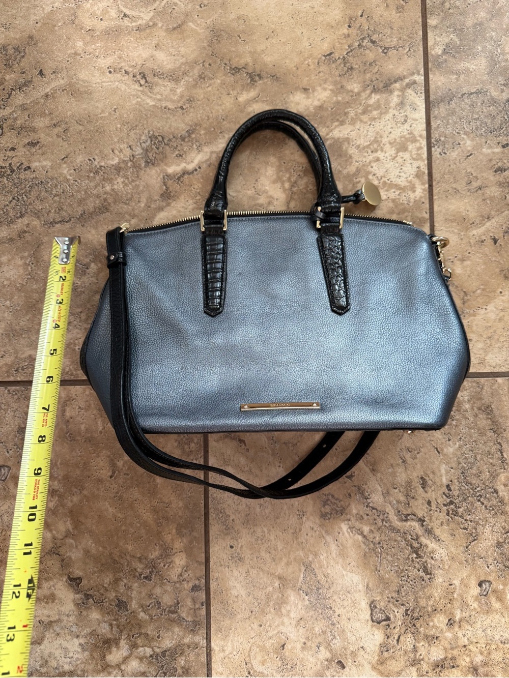 Brahmin Elegant Women's Satchel Handbag in Metallic Gray and Black - Picture 3 of 8